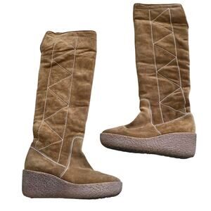 Michael Kors Crosby Camel Brown Suede Leather Knee High Wedge Boot sz 8 Winter